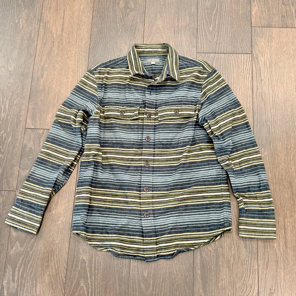 L.L. Bean Men's Striped Button-Down Shirt - Blue and Olive